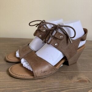 B.o.c‎ Womens 9M Tan Beige Leather Blair Lace Up Block Heel Sandals Comfort
